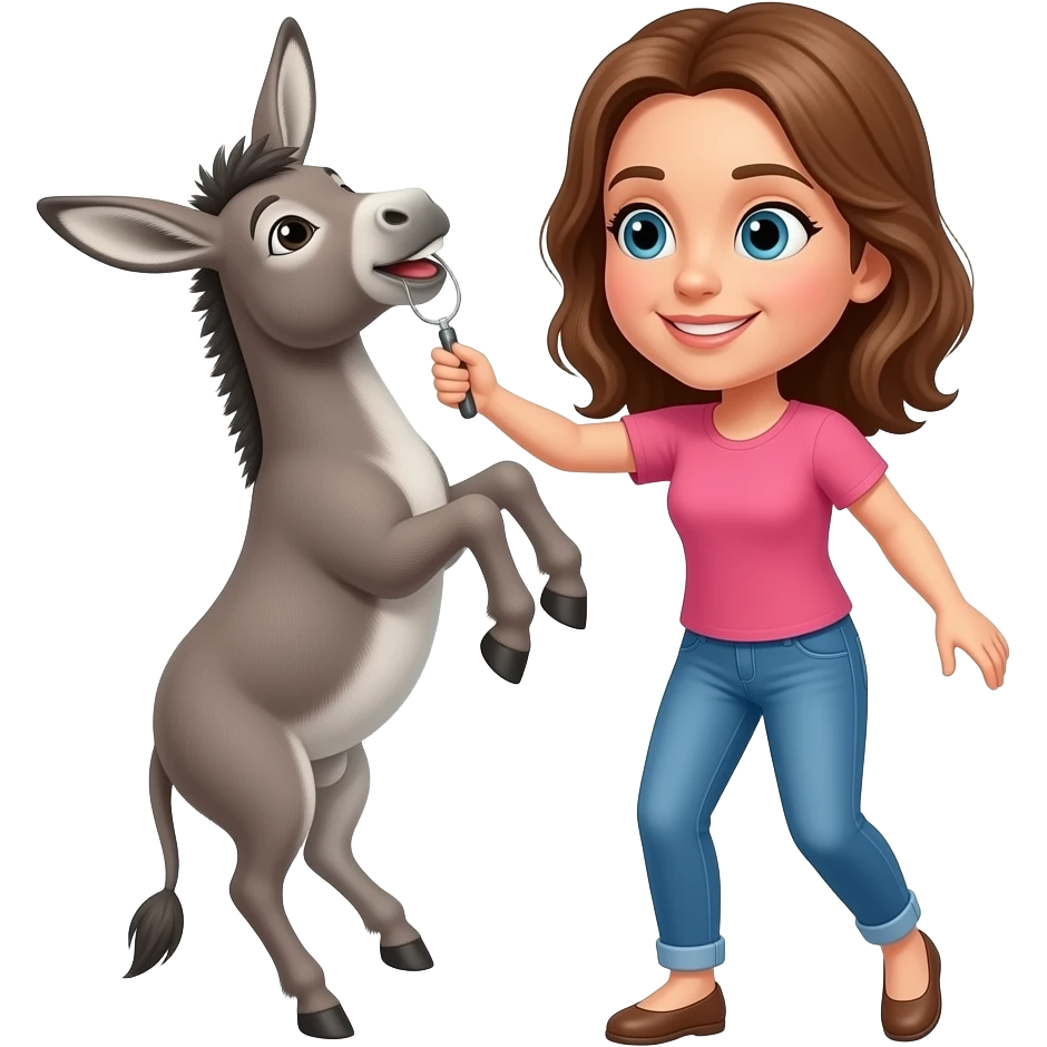a woman picking up a donkey in the air emoji