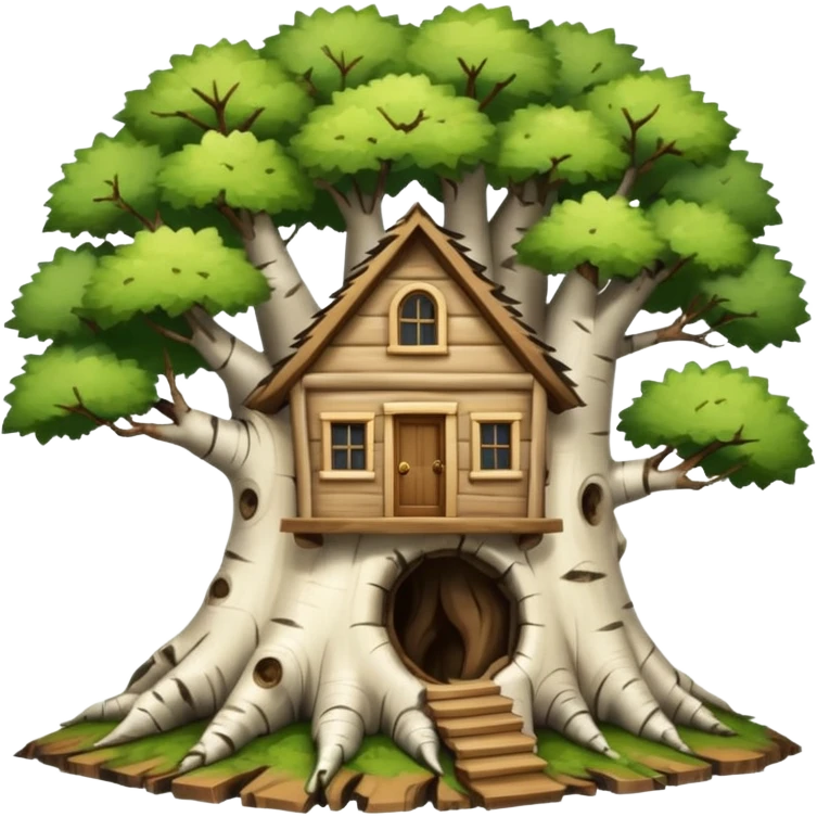 house inside a large birch tree trunk emoji