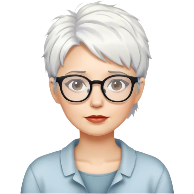 White woman with short white messy hair with glasses emoji