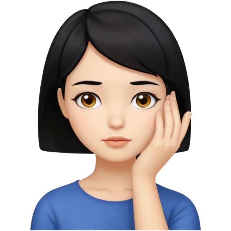 Girl with black hair and short hair who put her hand on her face emoji
