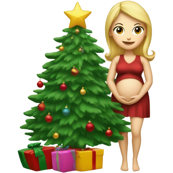 blonde pregnant woman at the Christmas tree emoji