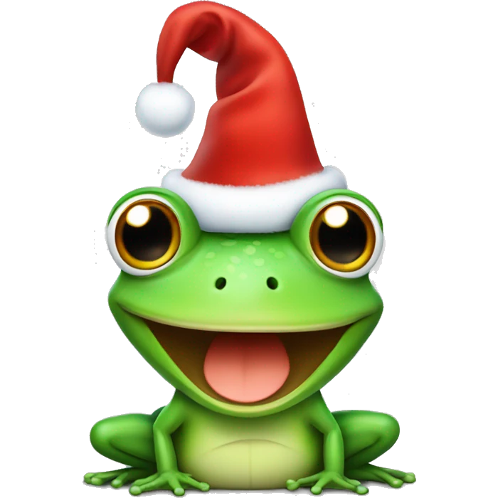Happy frog with a christmas hat emoji