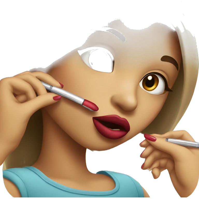 Girl putting lipstick on with a kiss on her cheek emoji