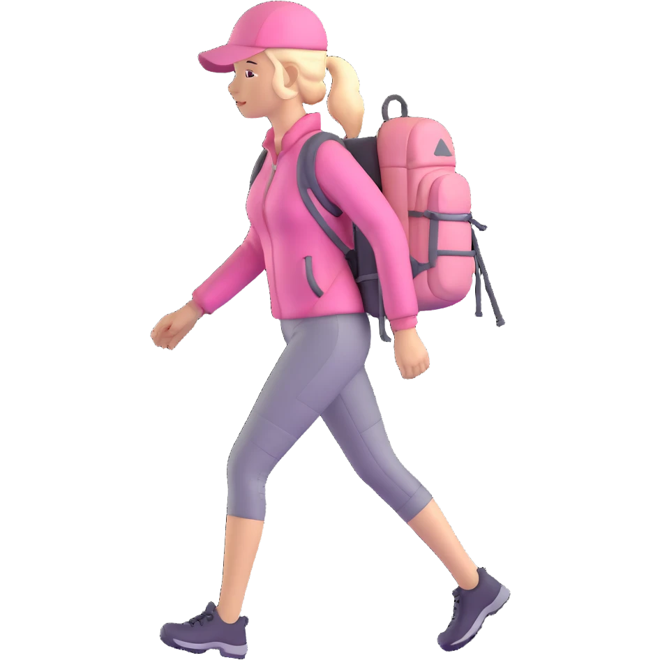 woman hiking wearing light pink clothes emoji
