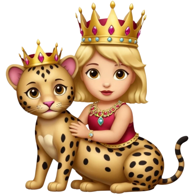 Big mom panther and a little baby panther both wearing gold and ruby crowns emoji