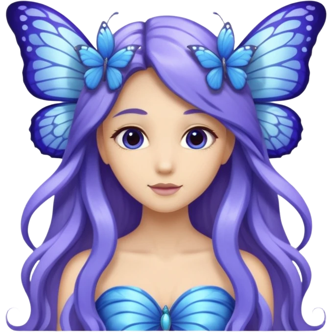 Beautiful, flower, fairy, blue, silver, purple, long hair, big butterfly wings emoji