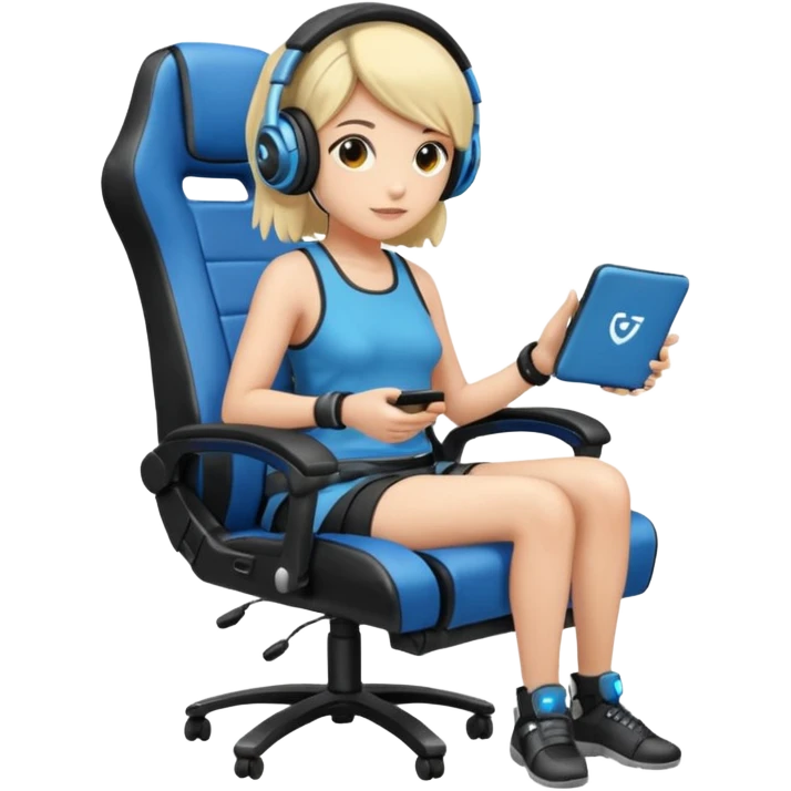 Persona con una silla Gamer auricular Gamer y control de videojuegos emoji