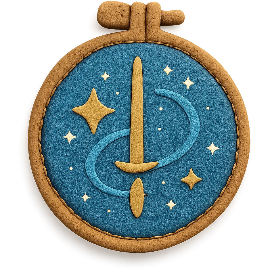 an embroidery frame with a sparkling magical symbol embroidered, enchanting style emoji