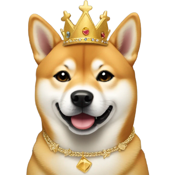 protrait side view of a cute doge with golden crown and necklace emoji