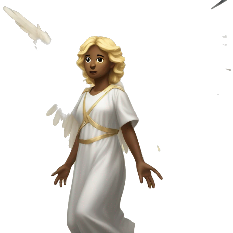 An angel decending from the heavens into a warzone emoji