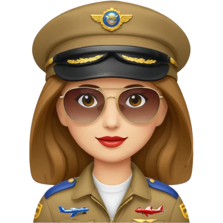 pilote d'avion femme cheveux brun clair avec sunglasses et chapeau de pilote emoji