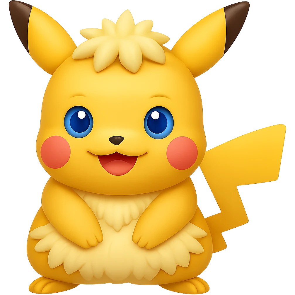 Make Pikachu with blue eyes, simple and cute, in the style of Apple emojis, no background. Keep the original Apple emoji style but change the eye color to blue. emoji