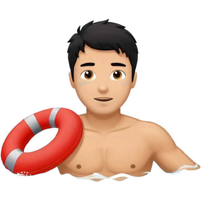 Lifeguard male tanned skin Teenager with Black messy hair swimming to rescue someone emoji