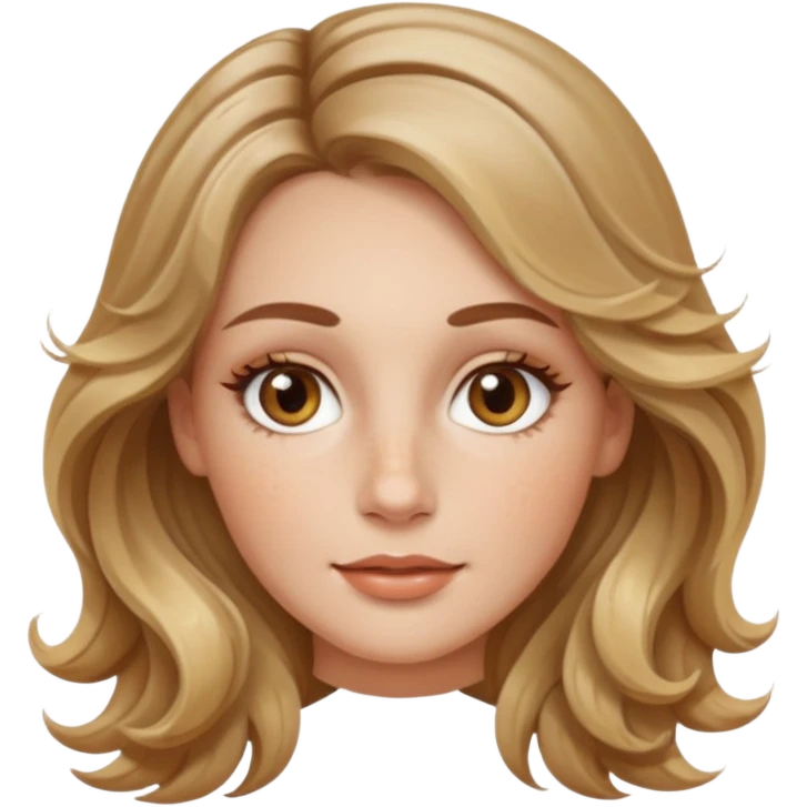 creative women with long dark Blond with highlights wavy hair white women, oval shape face hazel eyes long lashes little bit of freckles on the nose high cheek bones emoji