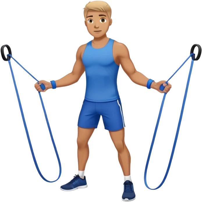fit man with blue shorts resistance bands exercises emoji