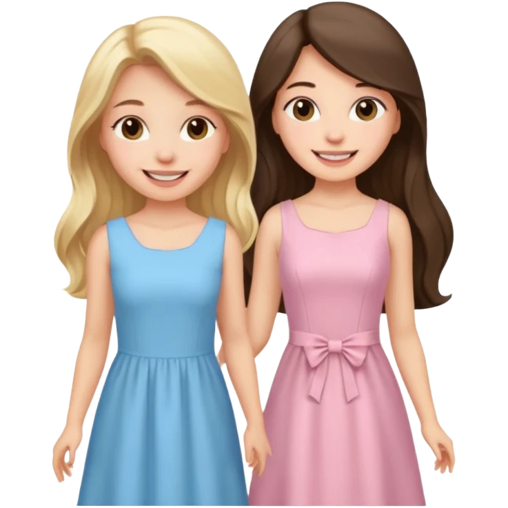 pride and prejudice happy blonde girl in light blue dress and long haired brunette girl in light pink dress emoji