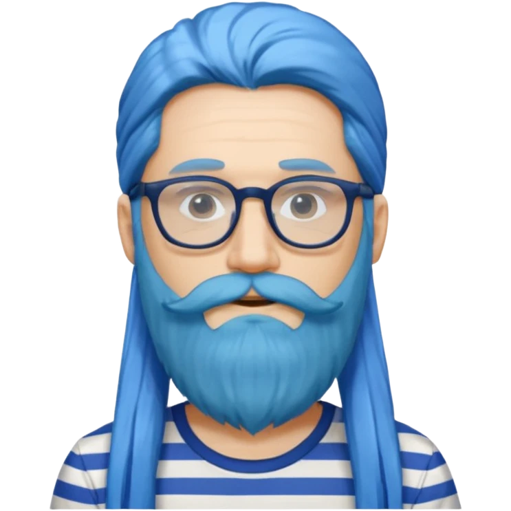 man with long blue hair, glasses, and a long beard and wearing a striped t-shirt emoji