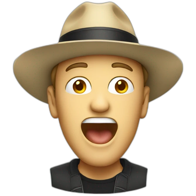 White man with hat singing emoji