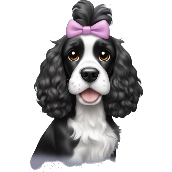 Black and white cocker spaniel with a bow on her head emoji