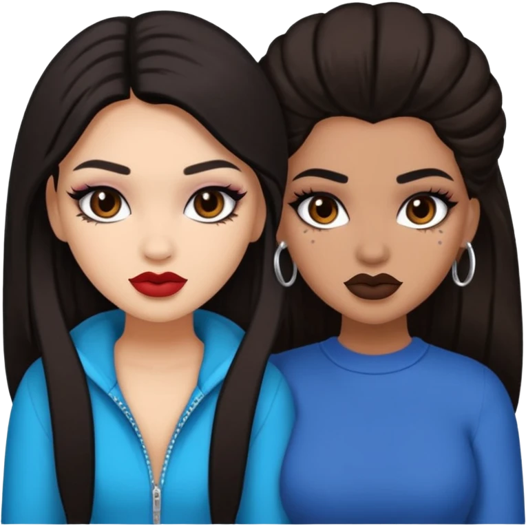 Boujy baddie best friends, trendy heavy makeup both dark hair one light skinned and one light brown  emoji