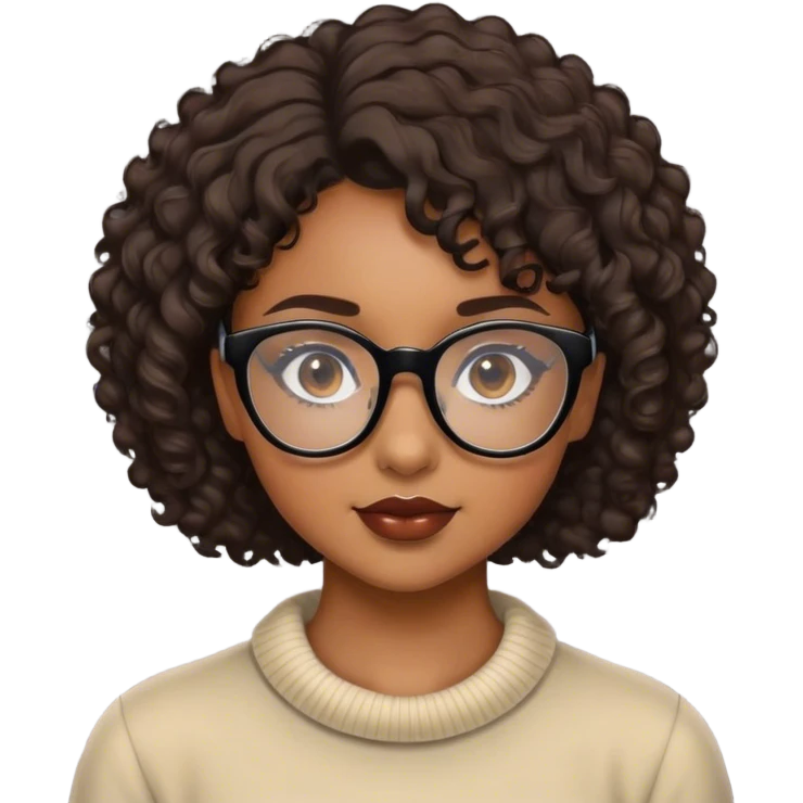 brown skinned girl with short curly hair and black glasses emoji
