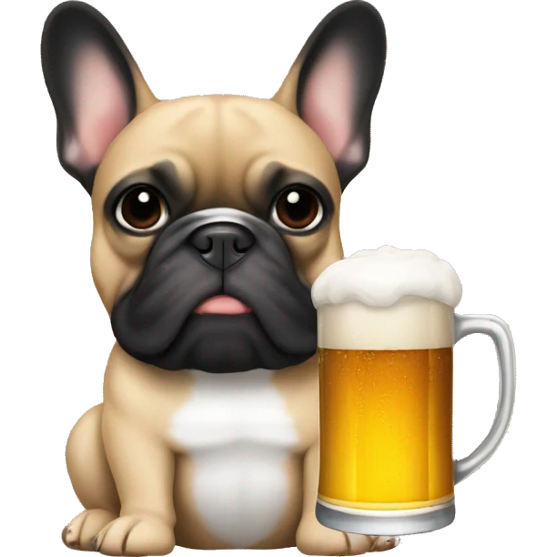 Tan and black french bulldog holding beer emoji