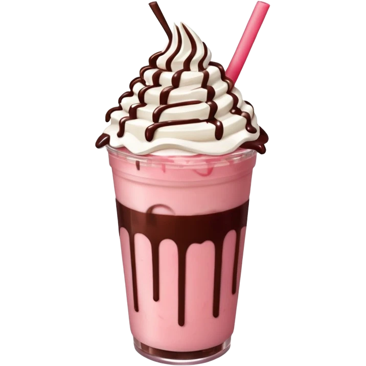 Strawberry Starbucks frappe with red strawberry jam at the bottom with whipped cream and chocolate drizzle emoji