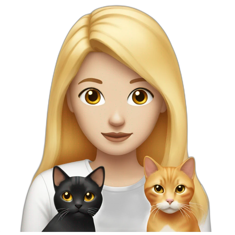 blonde-haired woman with a white and black and orange cat emoji