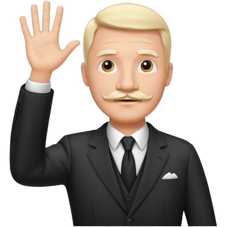 Adolf h , wearing suit and mustache small. Raising his hand to sun emoji