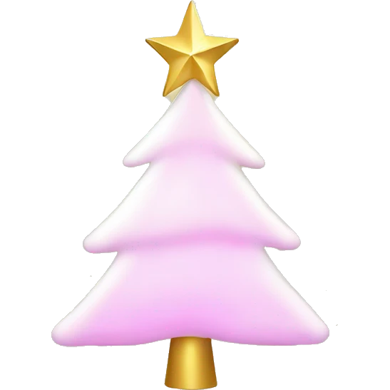 white christmas tree with pink lights and a gold star at the top emoji