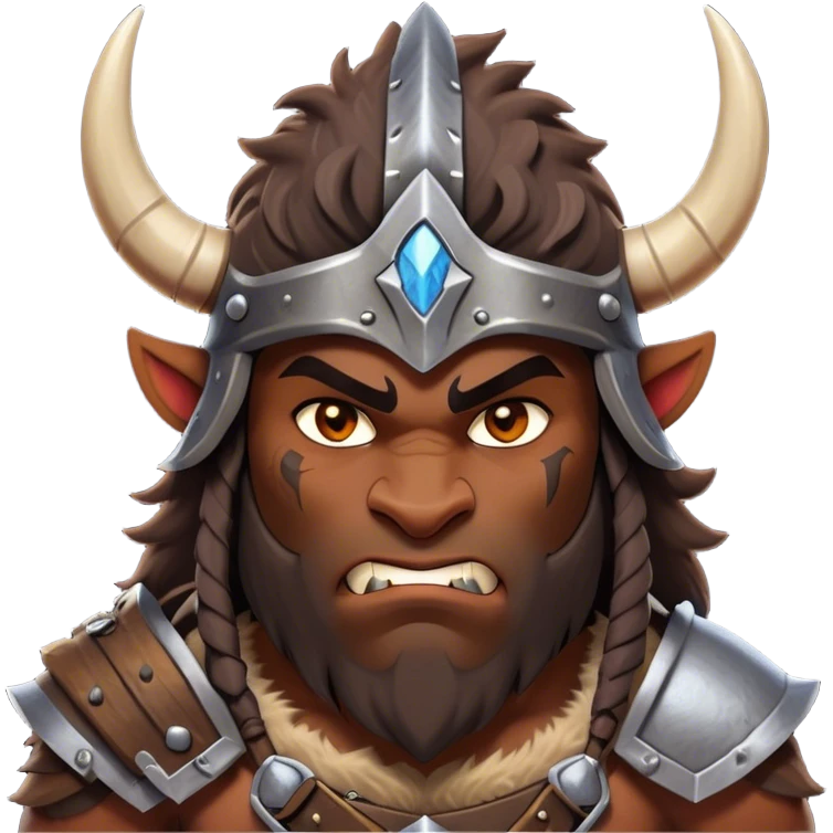 Clash of Clans aesthetic: Cinematic Fierce Barbarian Portrait Emoji, Poised and bold with a rugged yet cartoonish build in tattered furs and a horned helmet, expressive bright eyes and a confident smirk, Simplified yet dynamic features, highly detailed, glowing with a vivid, adventurous aura, high shine, heroic and spirited, stylized with an air of medieval warrior charm, focused and energetic, soft glowing outline, capturing the essence of a fearless barbarian adventurer ready to lead his clan with spirited valor! emoji