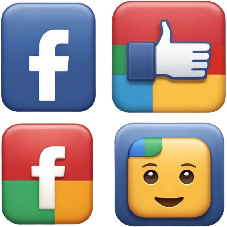 Socail media sauare emoji style icons 
Creat the quadrant with the logos of F.B, X, Trustpilot, Instagram, Youtube, Linkedineach icon is ther only ones, asme size, only icons of the social media that I mentioned only 6 icons and only of the companies that I mentioned emoji