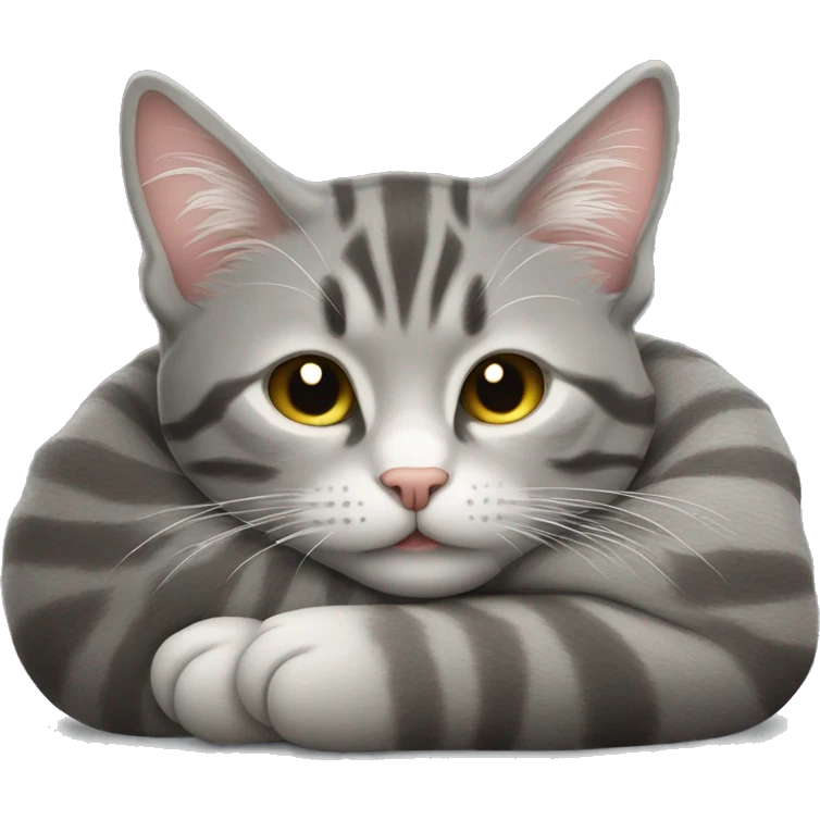 Grey tabby cat curled up asleep emoji