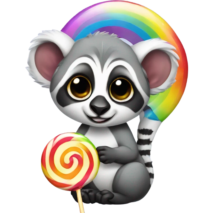 Lemur with a big circular rainbow lollipop emoji