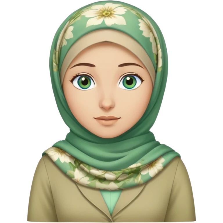 Turkish beautiful finish Konya girl blue eyes and green khaki hijab and light green floral dress and she go out from office emoji