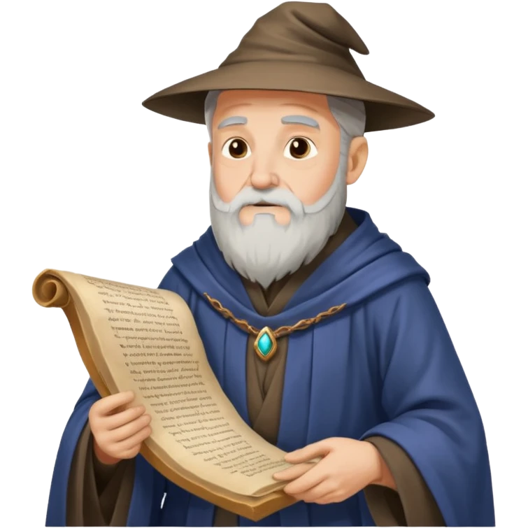 Old Scholar Wizard – gray beard, reading ancient scroll. emoji