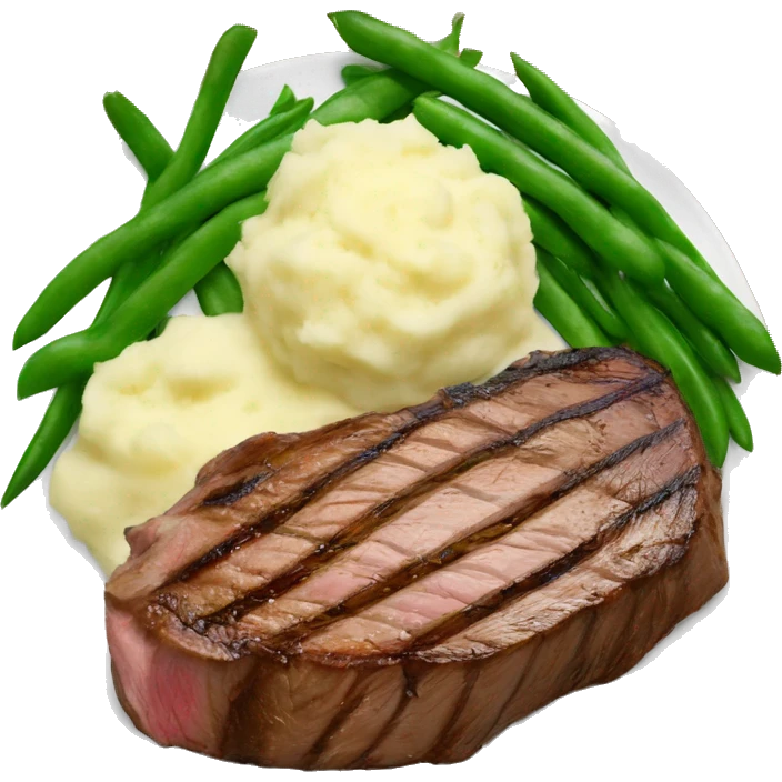 Steak with green beans and buttery mashed potatoes emoji