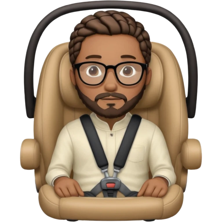 portrait of a man with short braids, trimmed beard, wearing glasses, sitting in a car seat, luxury vibe emoji