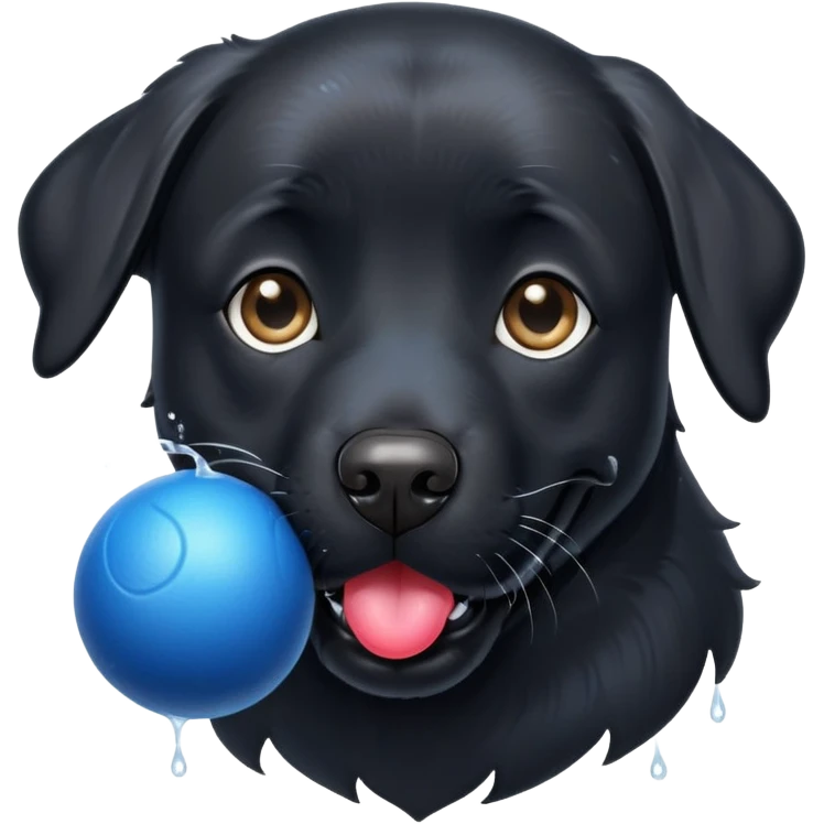 Black lab catching blue ball in his mouth emoji