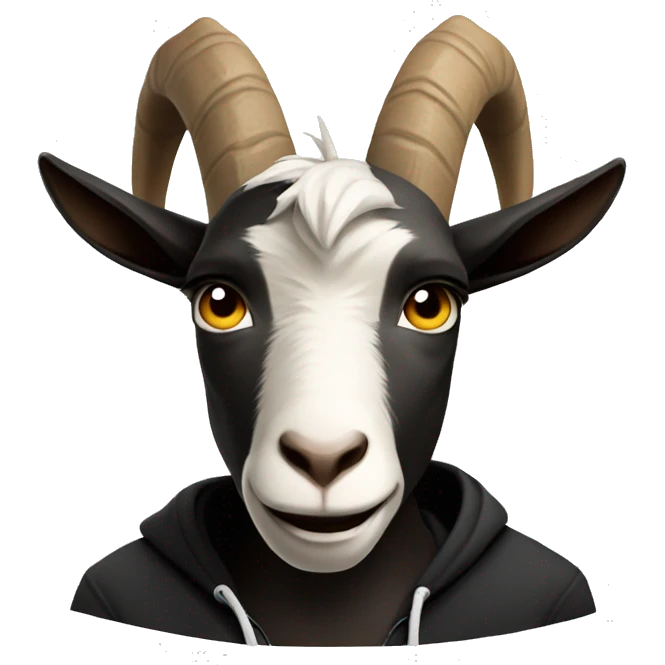Mad Goat wearing a black hoodie emoji