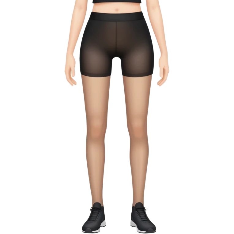 person standing with legs apart, wearing three-point shorts and black pantyhose emoji