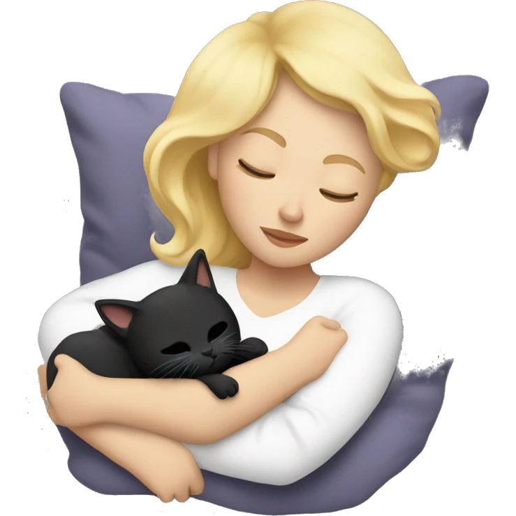 Blonde mom sleeping with black kitty with white chest emoji