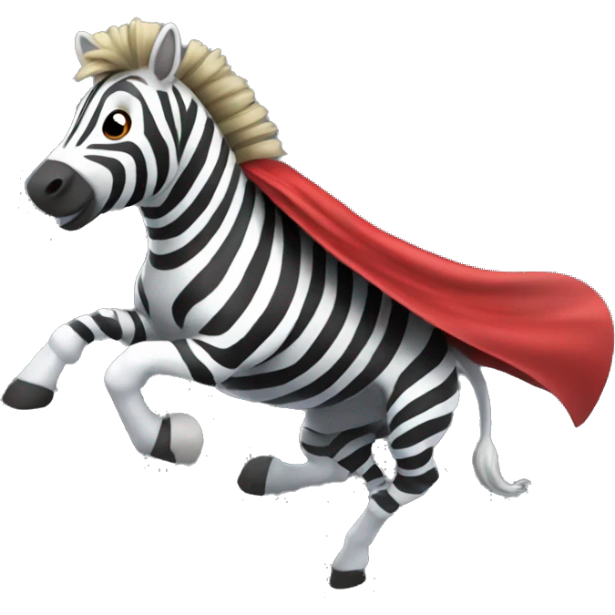 A zebra dressed as a superhero, flying with a flowing cape emoji