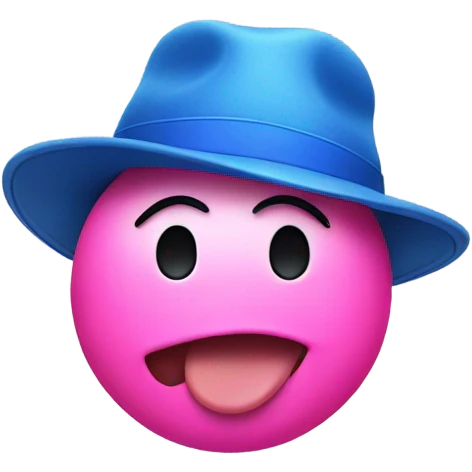 Pink emoji with blue hat and tongue out emoji