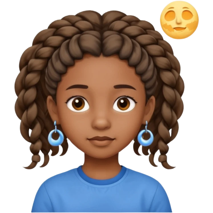a brown skin ten year old girl with short twists  and moon earrings emoji