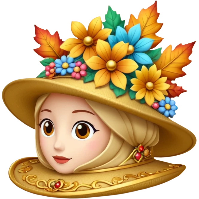 hat with autumn leaves and flowers, 3d emogis emoji