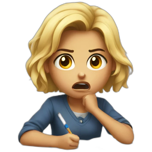 a angry-girl doing  homework emoji