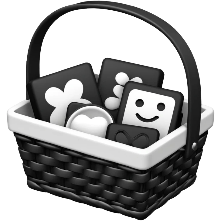black and white small gift basket with hardly anything it but 3 things and the gift basket color white and black emoji