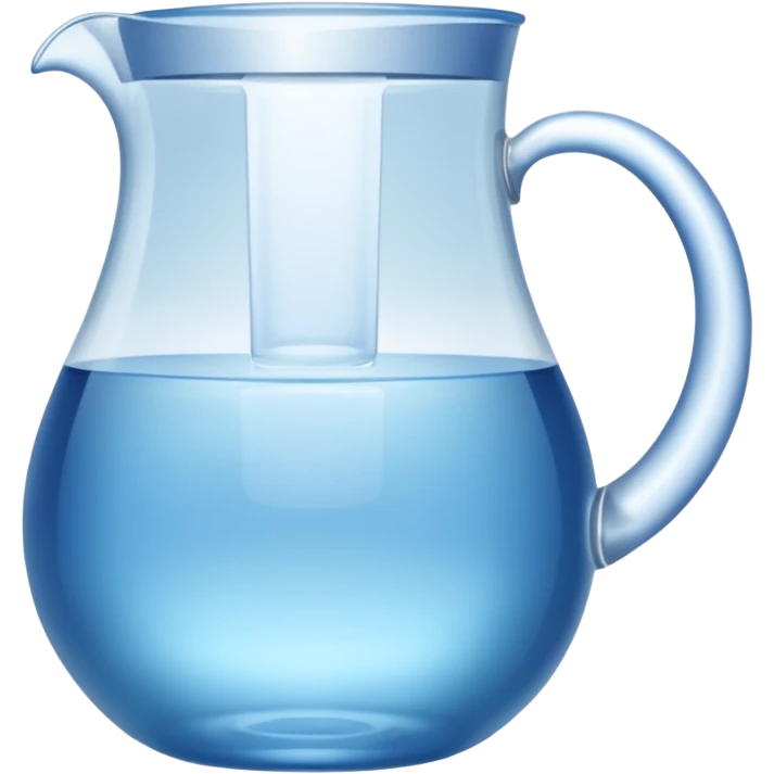 A water pitcher, transparent, slightly blue water, no lid, no droplets, tall. Without a handle and without spout.
 emoji