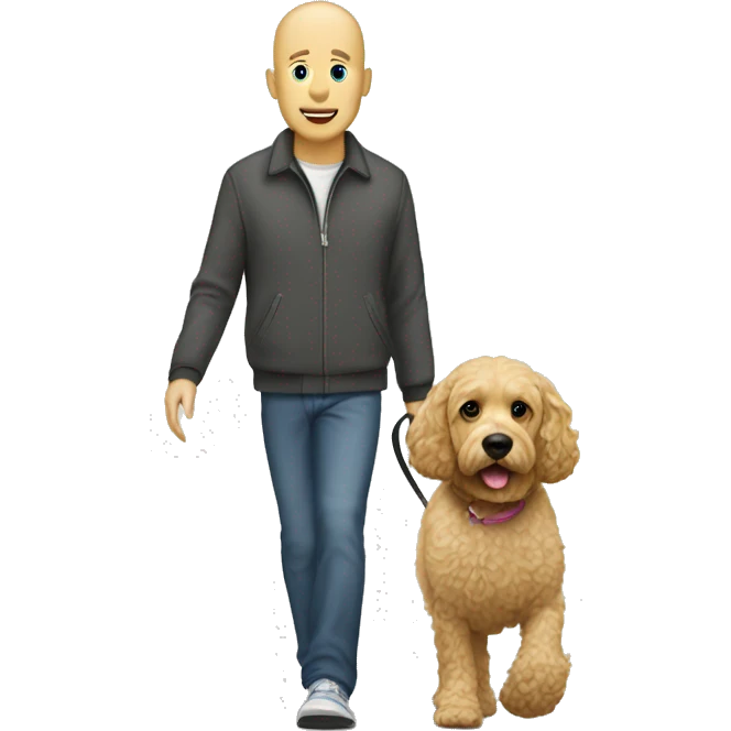 Bald man walking blonde cockapoo emoji